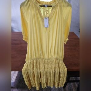 NWT Current Air Yellow Mini- Dress Size L Boho Festival Cottagecore